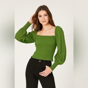 Reformation Pinto Smocked Top in Moss/ XSMALL/SMALL